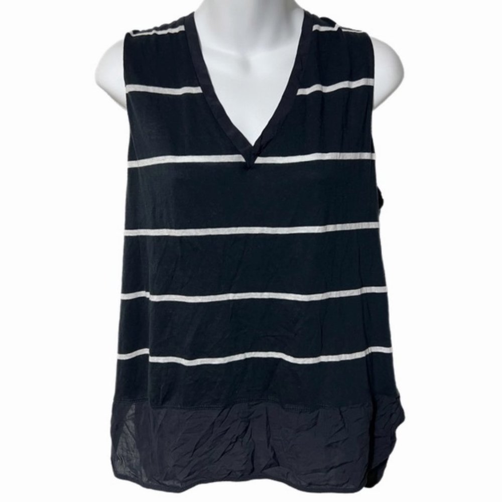 Zara WB White & Black Striped Tank Top Shirt Blouse Size Large